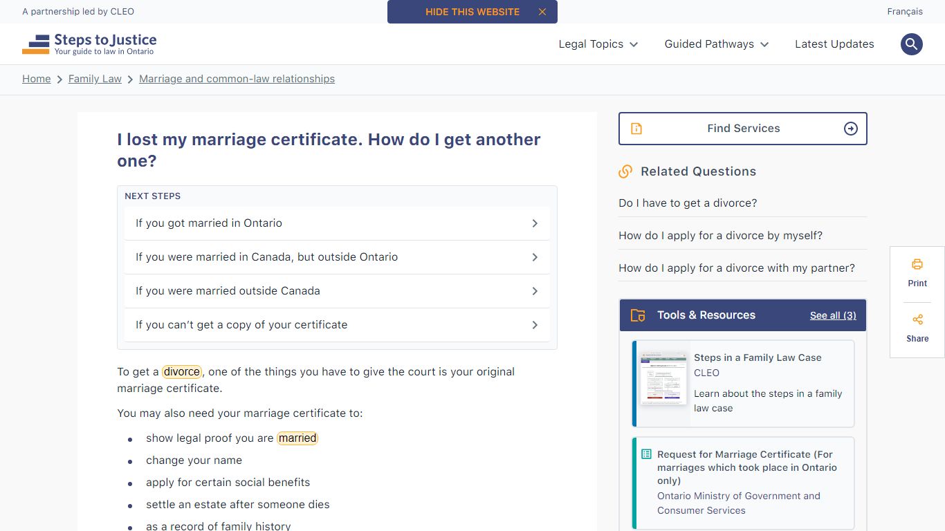I lost my marriage certificate. How do I get another one?